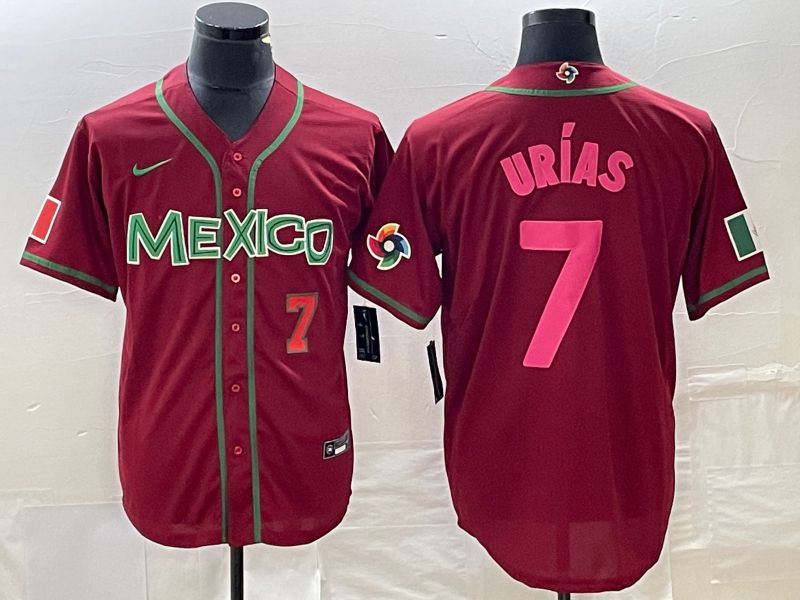 Men 2023 World Cub Mexico #7 Urias Red pink Nike MLB Jersey9->more jerseys->MLB Jersey